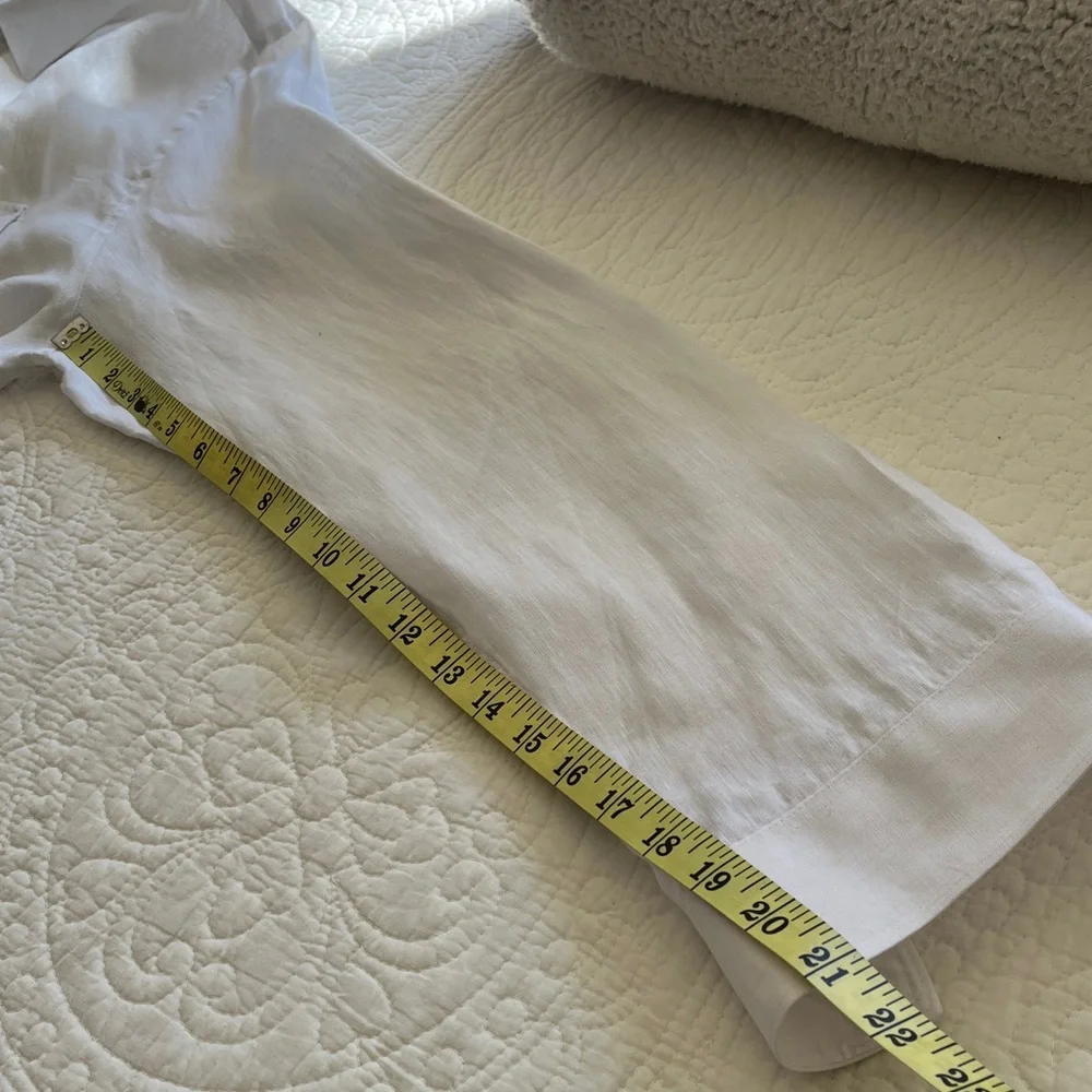 Calvin Klein Linen Shirt‎ Men’s Large White Roll Tab Sleeves Resort Quiet Luxury